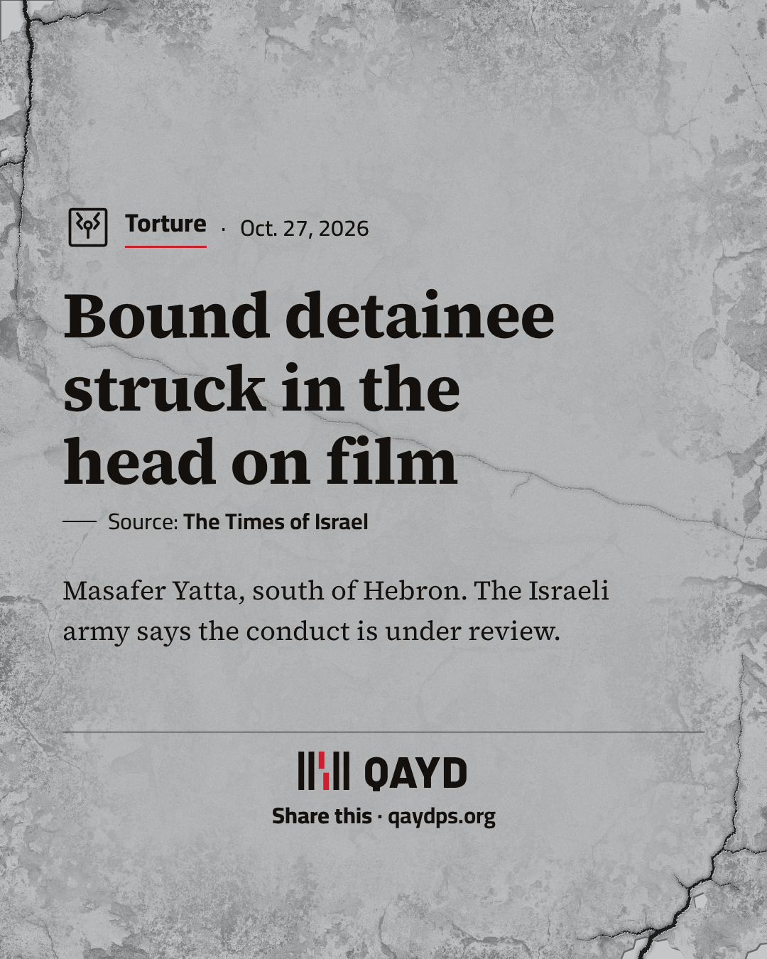 Bound detainee struck in the head on film — Masafer Yatta, south of Hebron. The Israeli army says the conduct is under review.